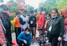 Mock drill during Basic First Aid training to youth Network representatives.
